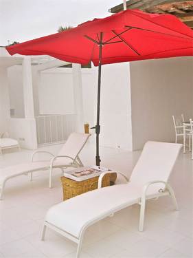 Red Parasol and Deck Chairs/Roof Terrace